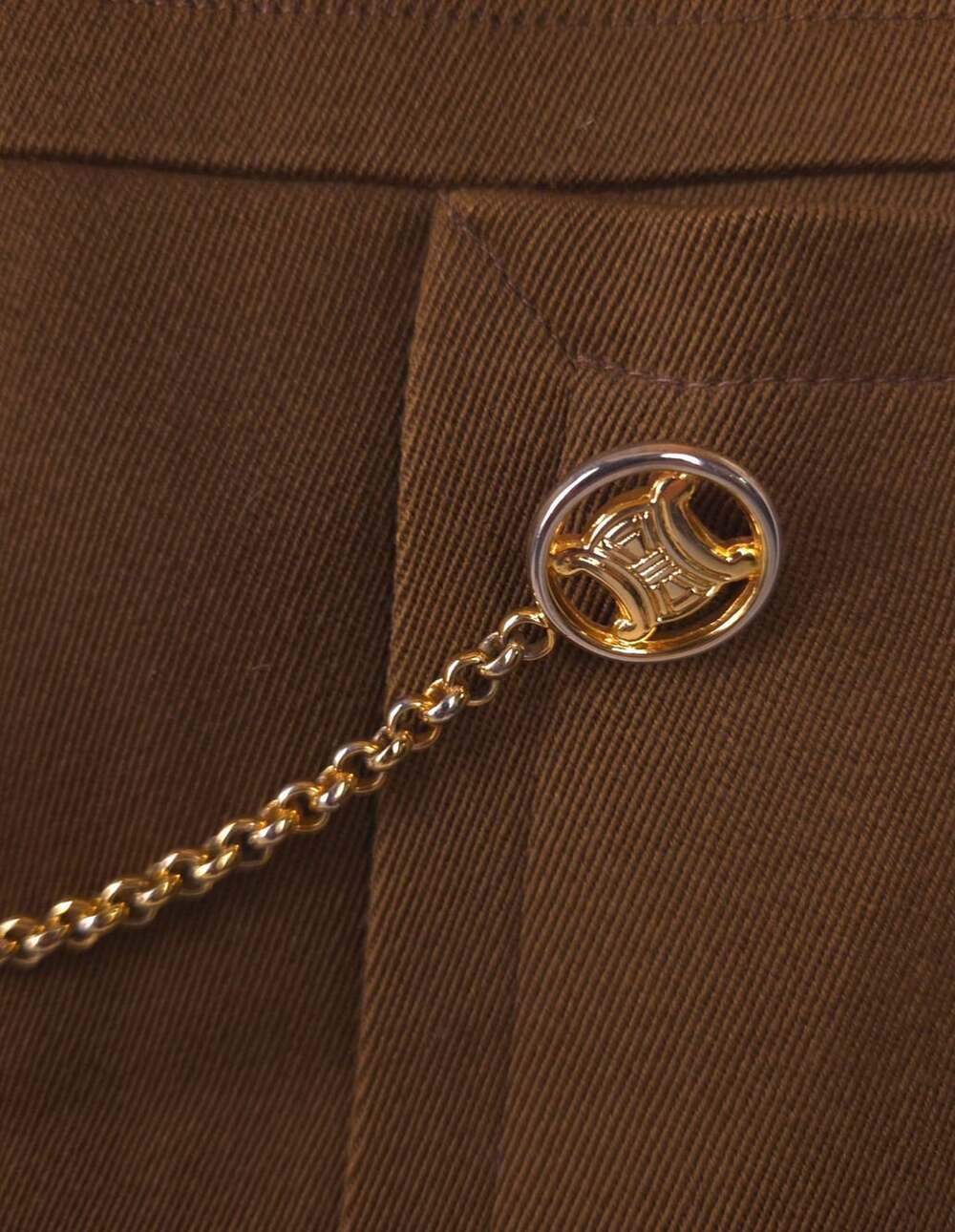 Vintage Celine Triomphe Chain Heavyweight Wool Skirt US 6 8 FR 40 Brown $1200 - Picture 3 of 8